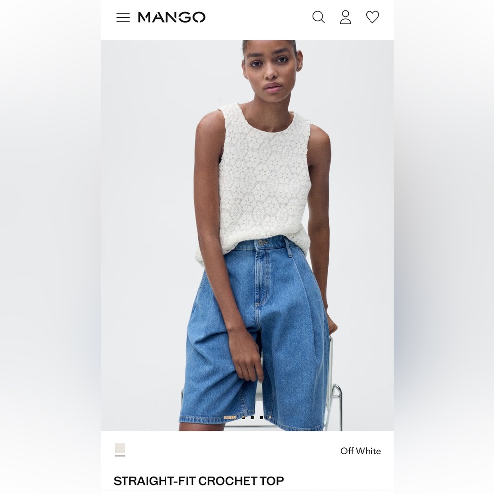 Mango Off-White Crochet Sleeveless Top